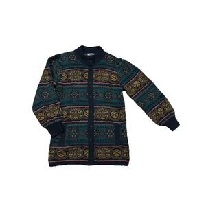 Vtg OSKAR HAUG sz M Cardigan Sweater Tunic HEAVY Chunky Knit WOOL BL IRELAND E25